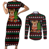Pig Gorgeous Reindeer Christmas Couples Matching Short Sleeve Bodycon Dress and Long Sleeve Button Shirt Xmas Holiday Patterns - Wonder Print Shop