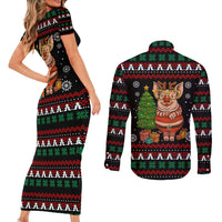 Pig Gorgeous Reindeer Christmas Couples Matching Short Sleeve Bodycon Dress and Long Sleeve Button Shirt Xmas Holiday Patterns - Wonder Print Shop