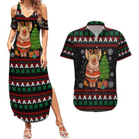 Pig Gorgeous Reindeer Christmas Couples Matching Summer Maxi Dress and Hawaiian Shirt Xmas Holiday Patterns - Wonder Print Shop