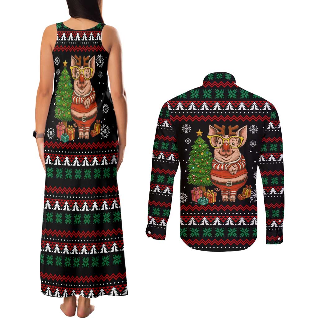 Pig Gorgeous Reindeer Christmas Couples Matching Tank Maxi Dress and Long Sleeve Button Shirt Xmas Holiday Patterns - Wonder Print Shop