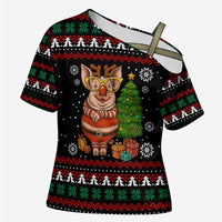 Pig Gorgeous Reindeer Christmas Cross Shoulder Shirt Xmas Holiday Patterns - Wonder Print Shop