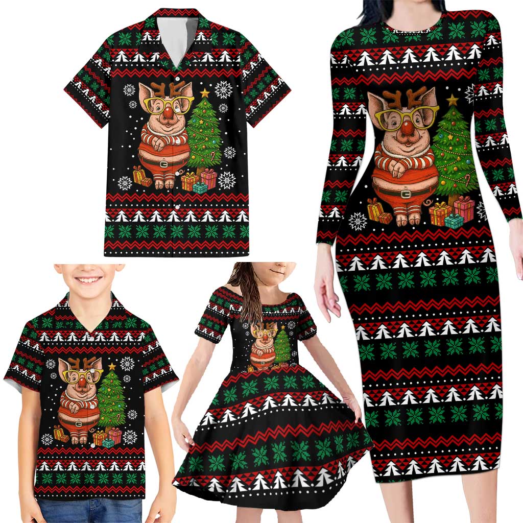 Pig Gorgeous Reindeer Christmas Family Matching Long Sleeve Bodycon Dress and Hawaiian Shirt Xmas Holiday Patterns - Wonder Print Shop