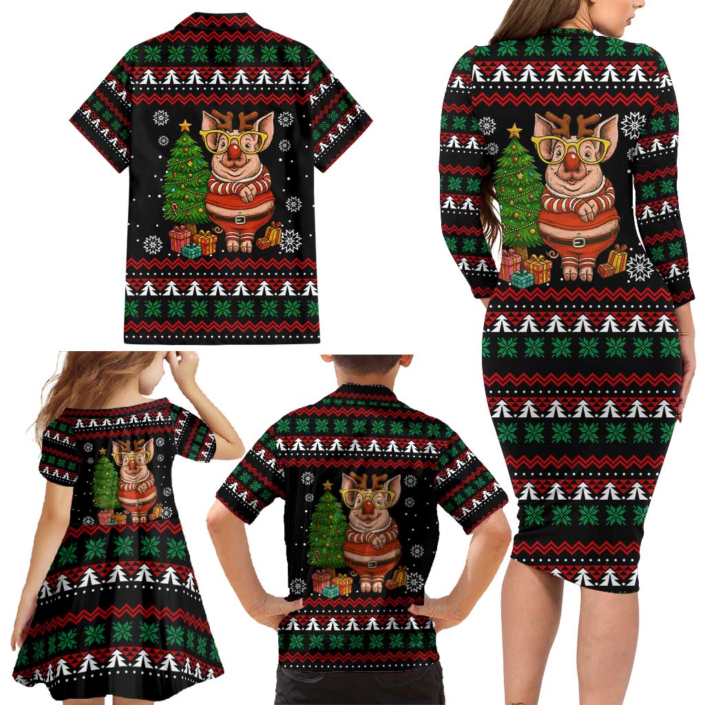 Pig Gorgeous Reindeer Christmas Family Matching Long Sleeve Bodycon Dress and Hawaiian Shirt Xmas Holiday Patterns - Wonder Print Shop