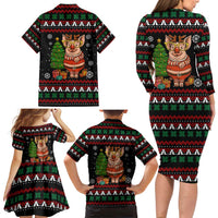 Pig Gorgeous Reindeer Christmas Family Matching Long Sleeve Bodycon Dress and Hawaiian Shirt Xmas Holiday Patterns - Wonder Print Shop