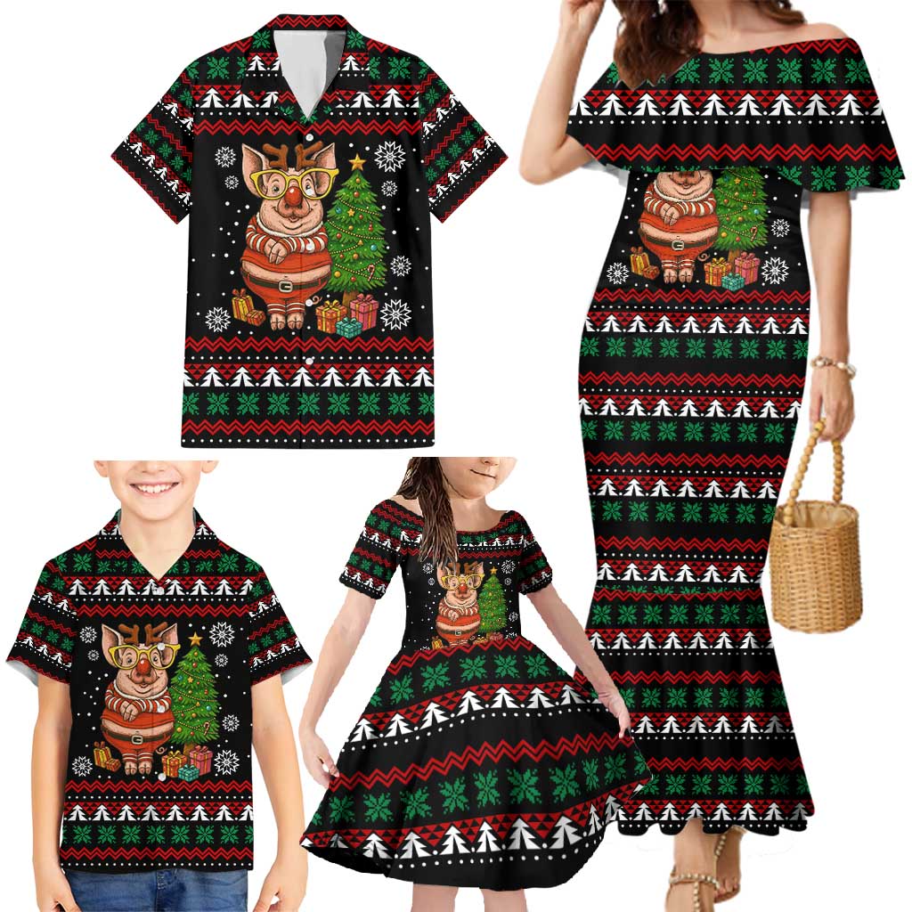 Pig Gorgeous Reindeer Christmas Family Matching Mermaid Dress and Hawaiian Shirt Xmas Holiday Patterns - Wonder Print Shop