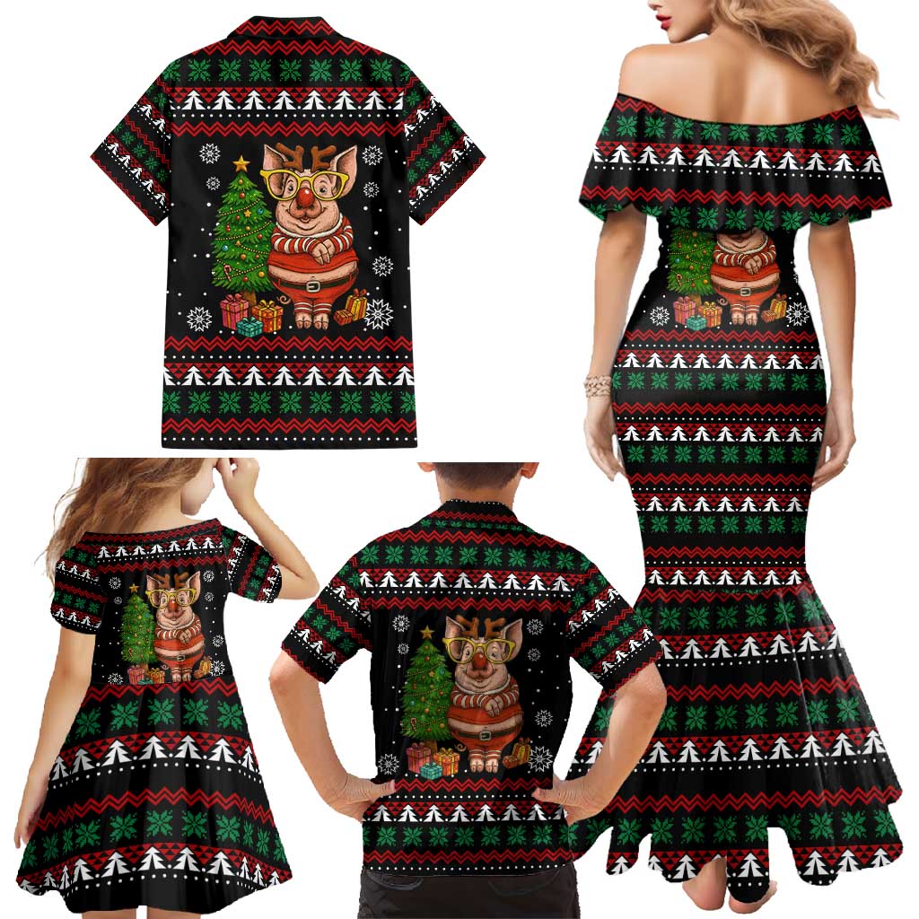 Pig Gorgeous Reindeer Christmas Family Matching Mermaid Dress and Hawaiian Shirt Xmas Holiday Patterns - Wonder Print Shop