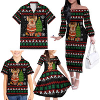Pig Gorgeous Reindeer Christmas Family Matching Off The Shoulder Long Sleeve Dress and Hawaiian Shirt Xmas Holiday Patterns - Wonder Print Shop