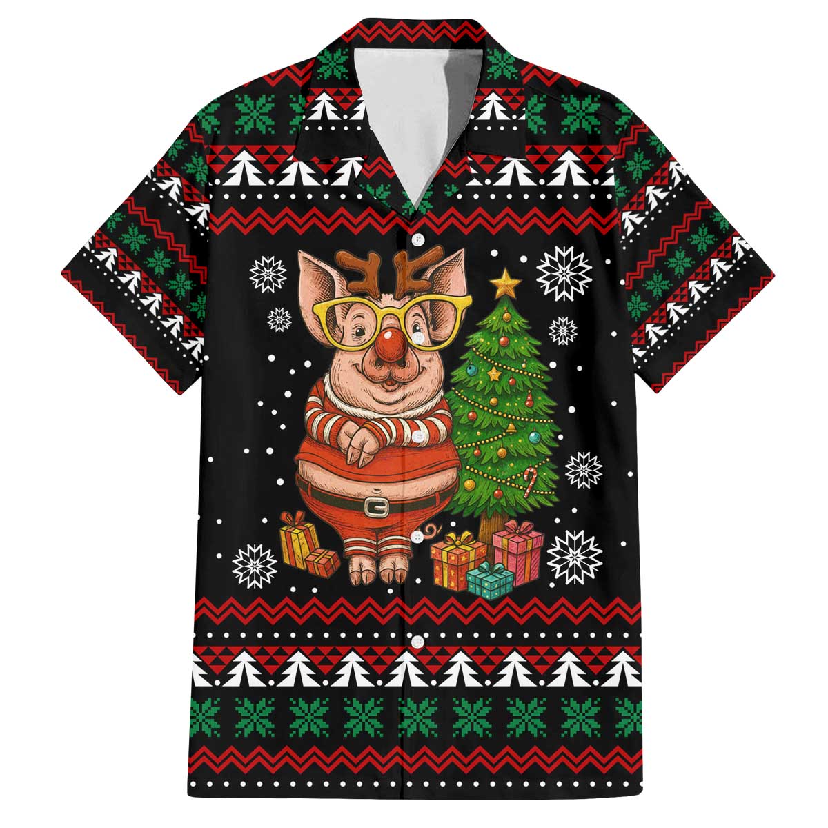 Pig Gorgeous Reindeer Christmas Family Matching Off The Shoulder Long Sleeve Dress and Hawaiian Shirt Xmas Holiday Patterns - Wonder Print Shop