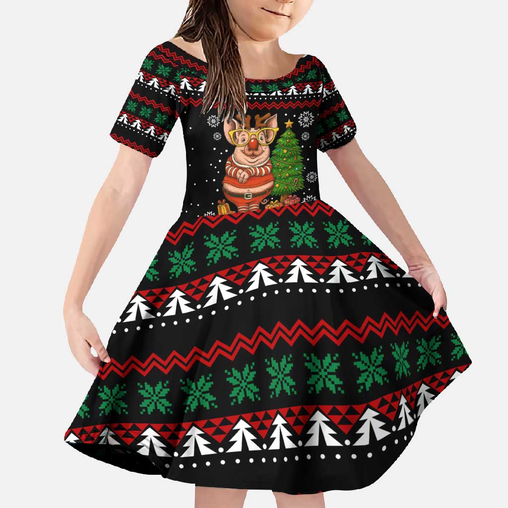 Pig Gorgeous Reindeer Christmas Family Matching Off Shoulder Maxi Dress and Hawaiian Shirt Xmas Holiday Patterns - Wonder Print Shop