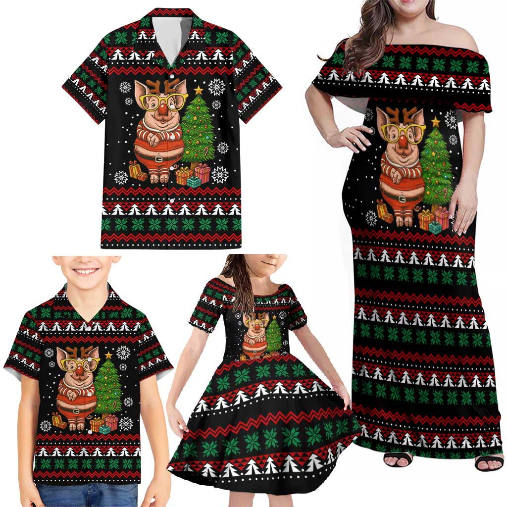 Pig Gorgeous Reindeer Christmas Family Matching Off Shoulder Maxi Dress and Hawaiian Shirt Xmas Holiday Patterns - Wonder Print Shop