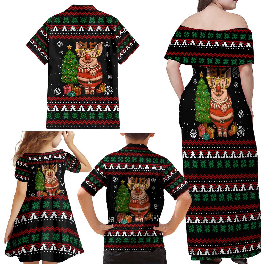 Pig Gorgeous Reindeer Christmas Family Matching Off Shoulder Maxi Dress and Hawaiian Shirt Xmas Holiday Patterns - Wonder Print Shop