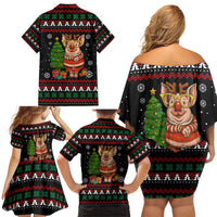 Pig Gorgeous Reindeer Christmas Family Matching Off Shoulder Short Dress and Hawaiian Shirt Xmas Holiday Patterns - Wonder Print Shop