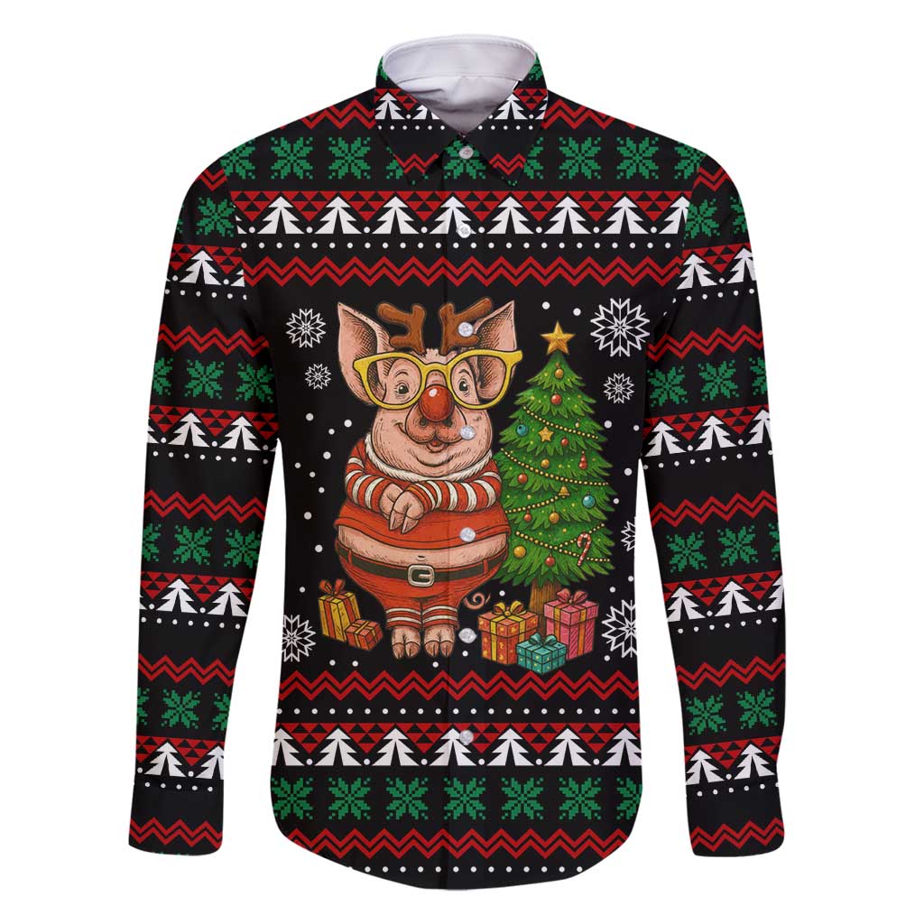 Pig Gorgeous Reindeer Christmas Family Matching Off Shoulder Short Dress and Hawaiian Shirt Xmas Holiday Patterns - Wonder Print Shop