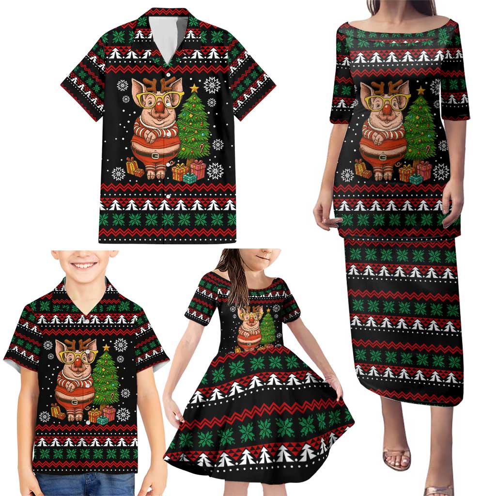 Pig Gorgeous Reindeer Christmas Family Matching Puletasi and Hawaiian Shirt Xmas Holiday Patterns - Wonder Print Shop