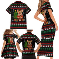 Pig Gorgeous Reindeer Christmas Family Matching Short Sleeve Bodycon Dress and Hawaiian Shirt Xmas Holiday Patterns - Wonder Print Shop