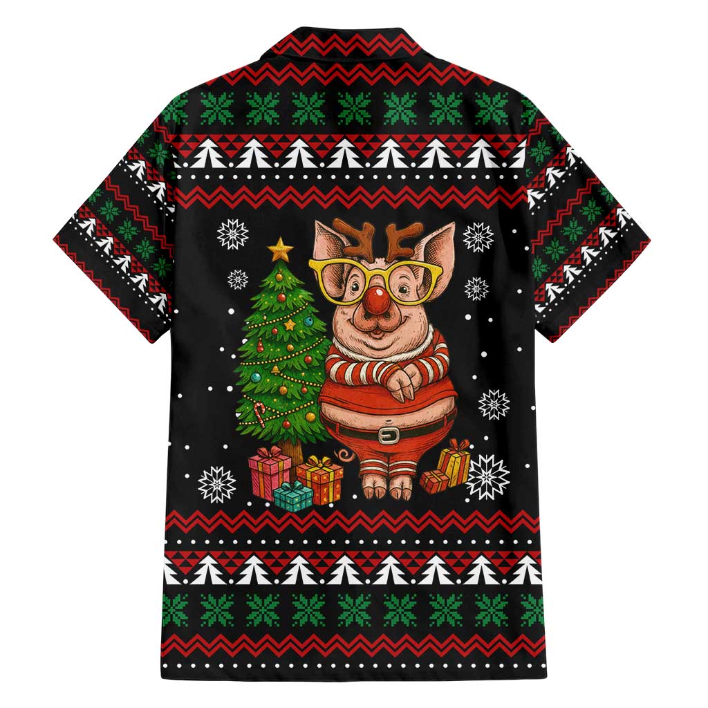 Pig Gorgeous Reindeer Christmas Family Matching Short Sleeve Bodycon Dress and Hawaiian Shirt Xmas Holiday Patterns - Wonder Print Shop