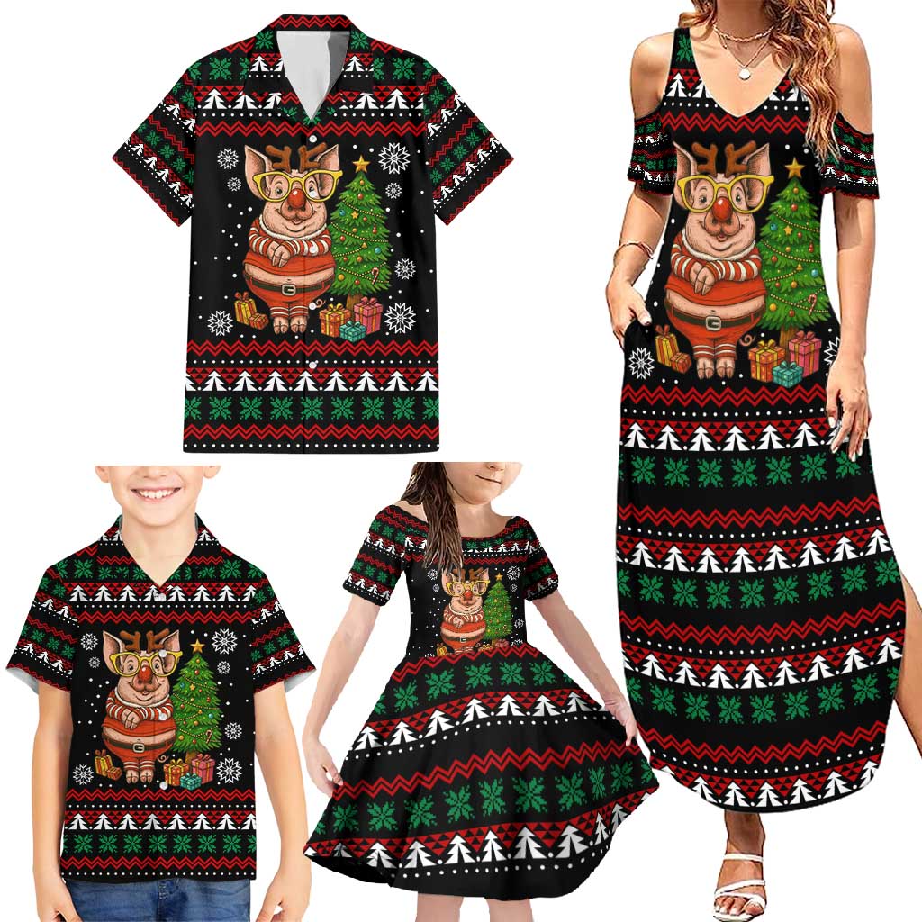 Pig Gorgeous Reindeer Christmas Family Matching Summer Maxi Dress and Hawaiian Shirt Xmas Holiday Patterns - Wonder Print Shop