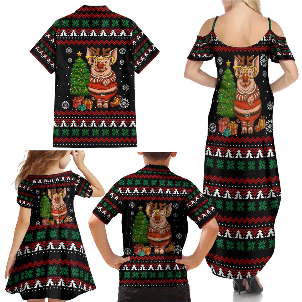 Pig Gorgeous Reindeer Christmas Family Matching Summer Maxi Dress and Hawaiian Shirt Xmas Holiday Patterns - Wonder Print Shop
