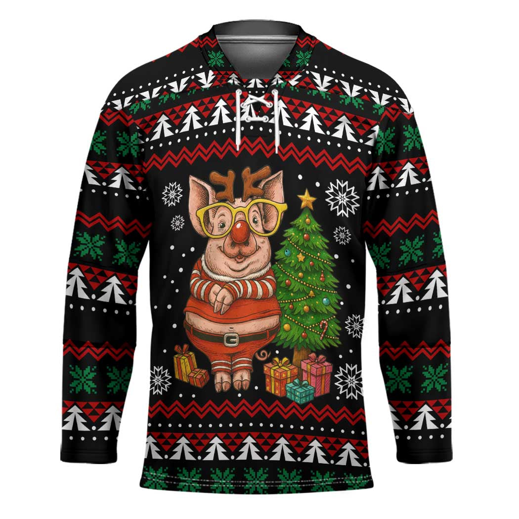 Pig Gorgeous Reindeer Christmas Hockey Jersey Xmas Holiday Patterns - Wonder Print Shop