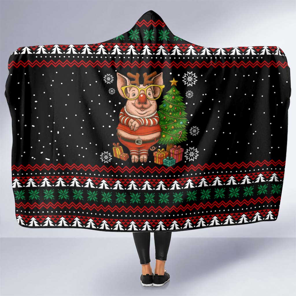 Pig Gorgeous Reindeer Christmas Hooded Blanket Xmas Holiday Patterns - Wonder Print Shop