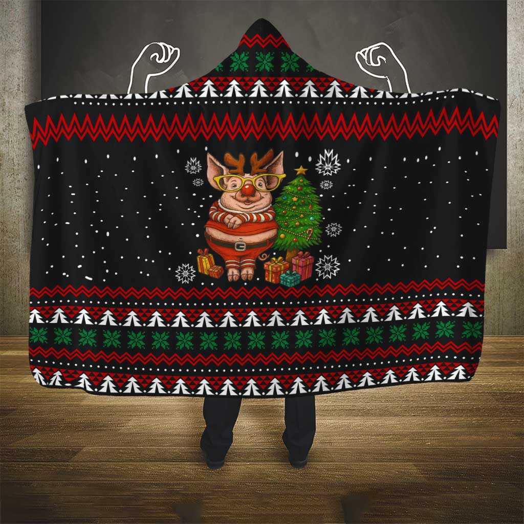 Pig Gorgeous Reindeer Christmas Hooded Blanket Xmas Holiday Patterns - Wonder Print Shop
