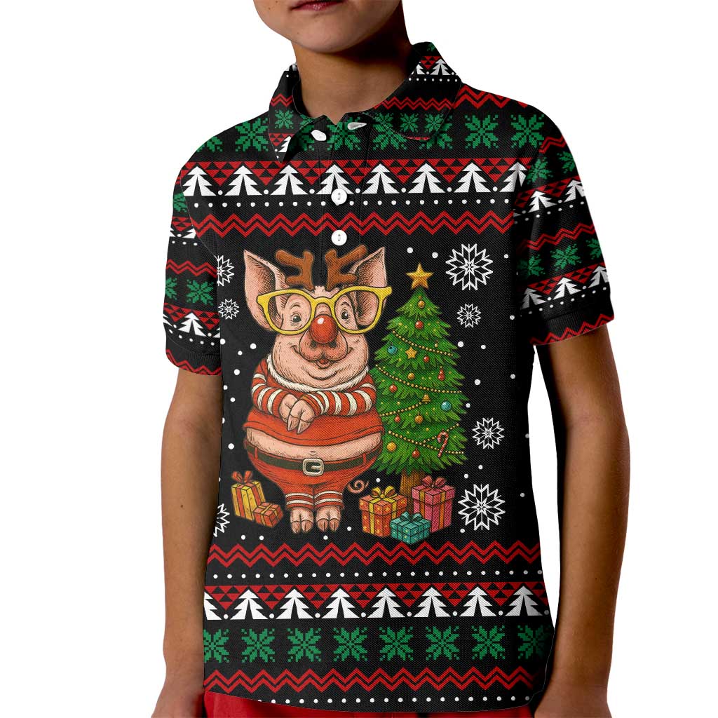 Pig Gorgeous Reindeer Christmas Kid Polo Shirt Xmas Holiday Patterns - Wonder Print Shop