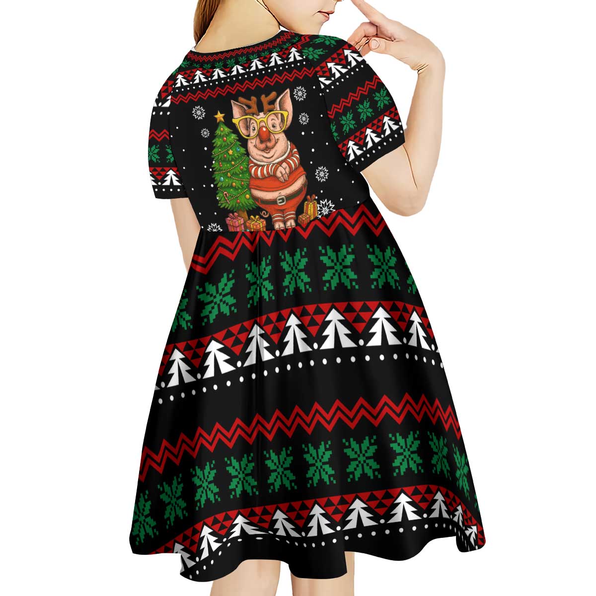 Pig Gorgeous Reindeer Christmas Kid Short Sleeve Dress Xmas Holiday Patterns - Wonder Print Shop