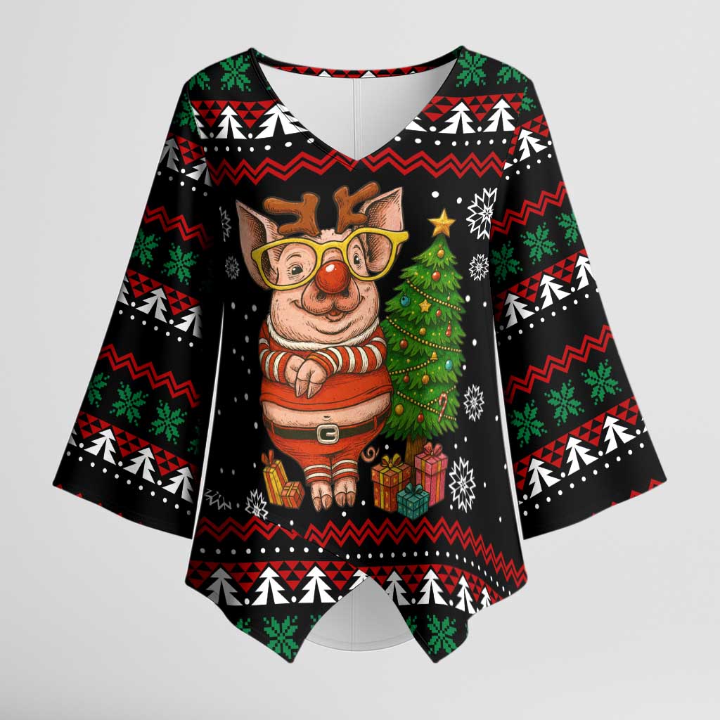 Pig Gorgeous Reindeer Christmas Kimono Sleeve Blouse Xmas Holiday Patterns - Wonder Print Shop