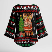Pig Gorgeous Reindeer Christmas Kimono Sleeve Blouse Xmas Holiday Patterns - Wonder Print Shop
