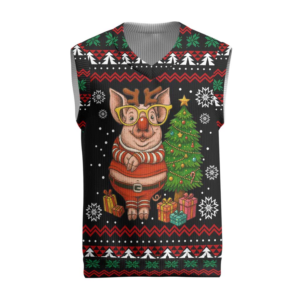 Pig Gorgeous Reindeer Christmas Knitted V-Neck Vest Xmas Holiday Patterns - Wonder Print Shop