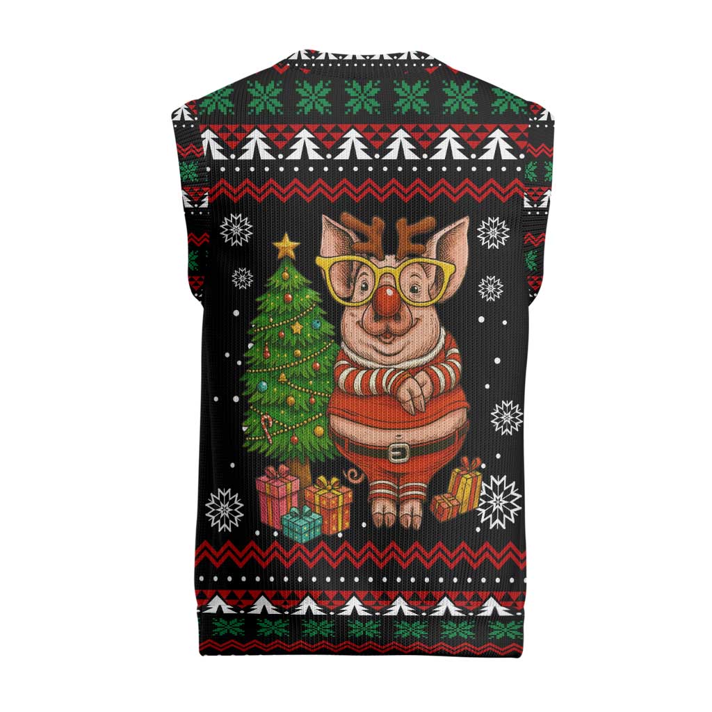 Pig Gorgeous Reindeer Christmas Knitted V-Neck Vest Xmas Holiday Patterns - Wonder Print Shop