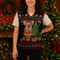Pig Gorgeous Reindeer Christmas Knitted V-Neck Vest Xmas Holiday Patterns - Wonder Print Shop
