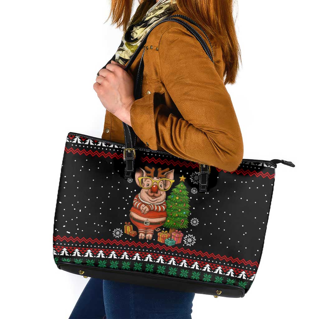 Pig Gorgeous Reindeer Christmas Leather Tote Bag Xmas Holiday Patterns - Wonder Print Shop