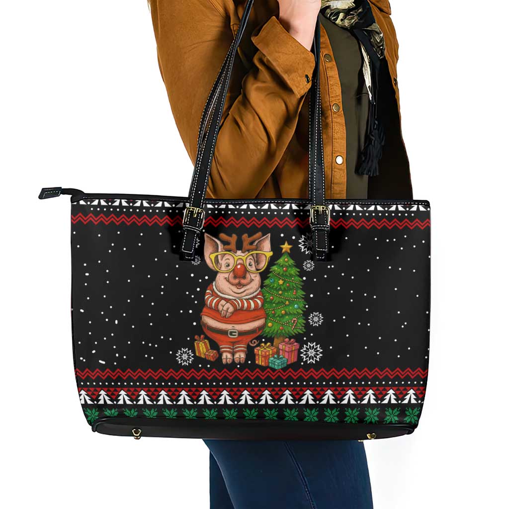 Pig Gorgeous Reindeer Christmas Leather Tote Bag Xmas Holiday Patterns - Wonder Print Shop