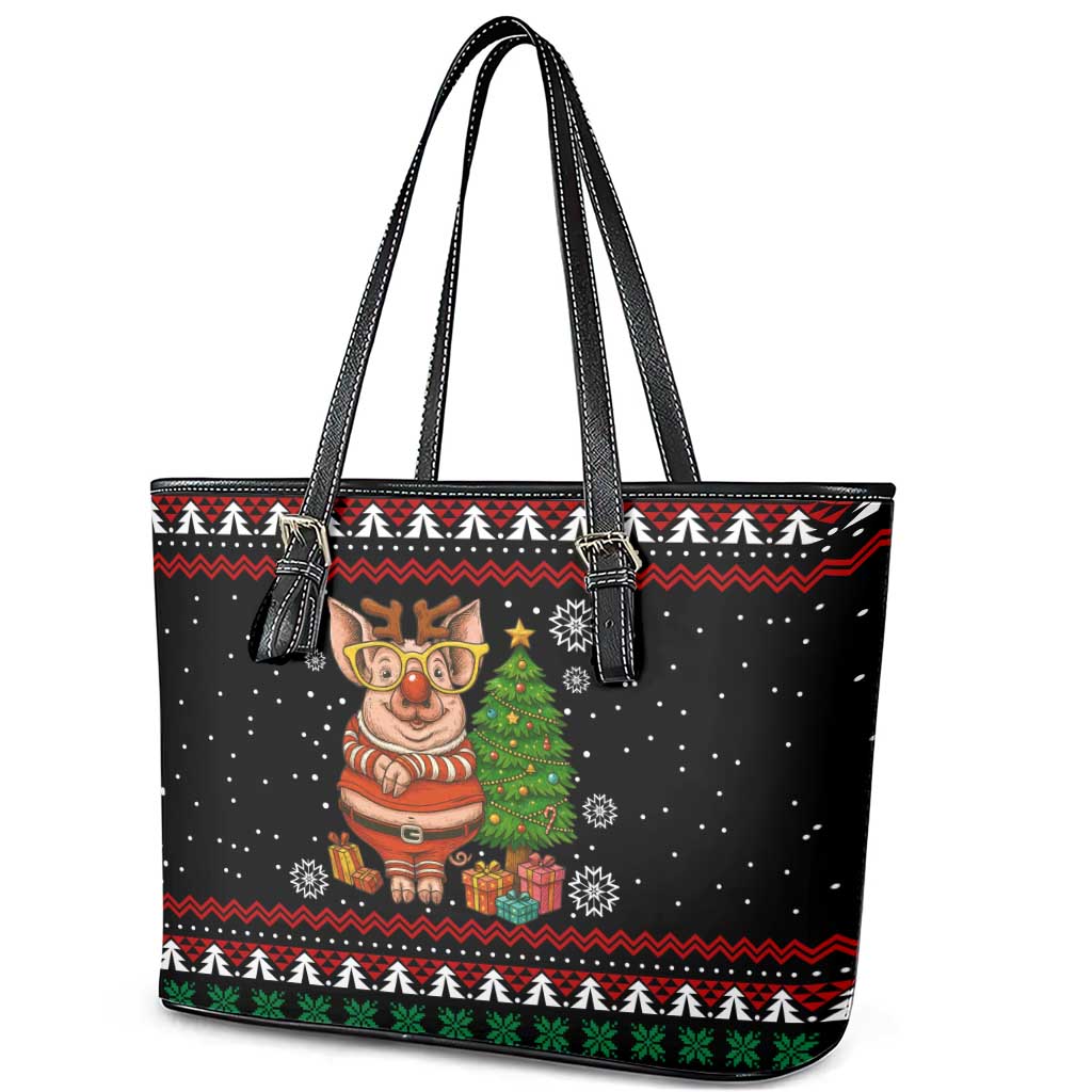Pig Gorgeous Reindeer Christmas Leather Tote Bag Xmas Holiday Patterns - Wonder Print Shop