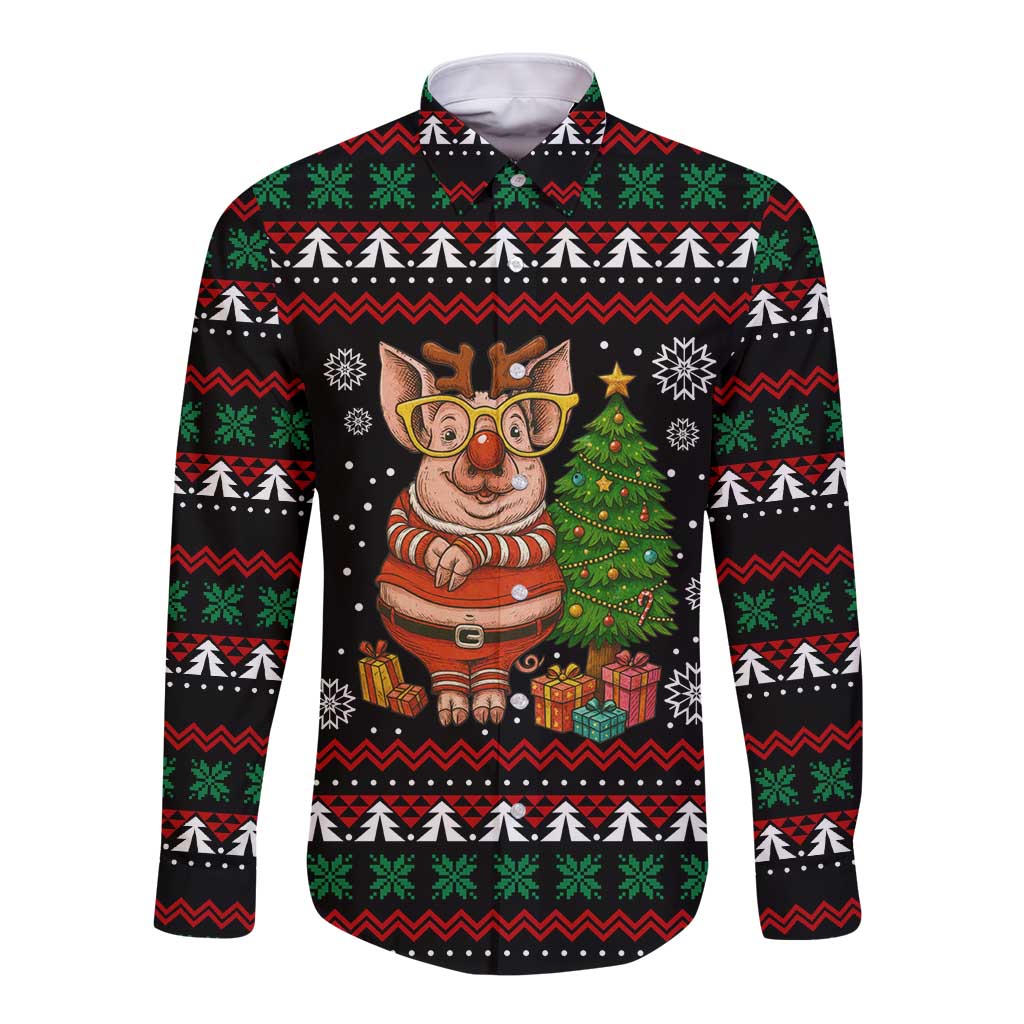 Pig Gorgeous Reindeer Christmas Long Sleeve Button Shirt Xmas Holiday Patterns - Wonder Print Shop