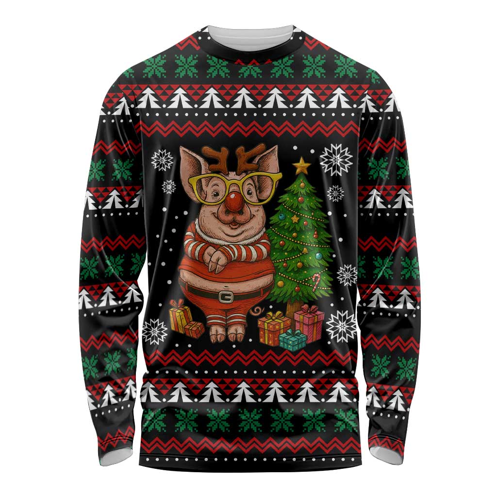 Pig Gorgeous Reindeer Christmas Long Sleeve Shirt Xmas Holiday Patterns - Wonder Print Shop