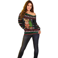 Pig Gorgeous Reindeer Christmas Off Shoulder Sweater Xmas Holiday Patterns - Wonder Print Shop