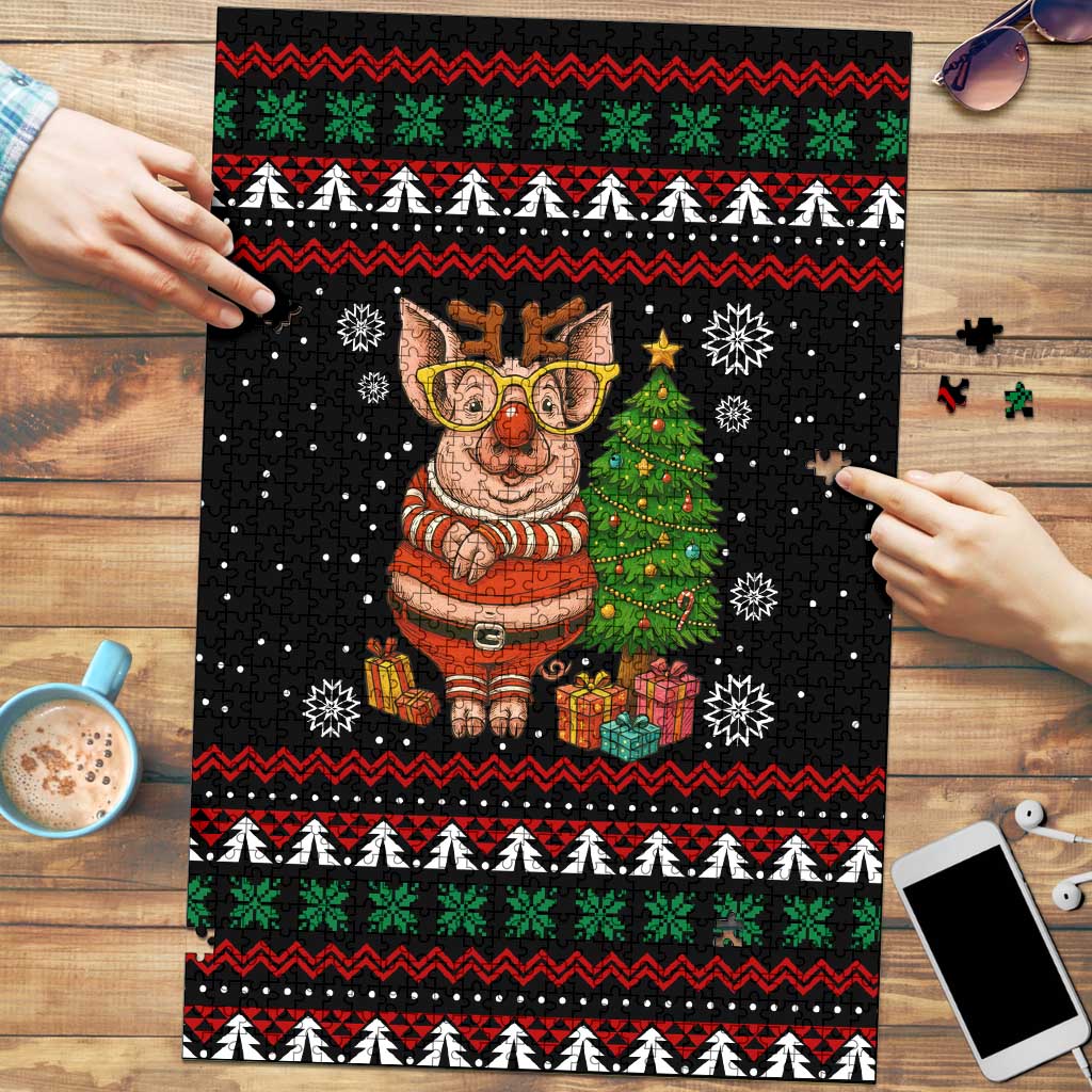Pig Gorgeous Reindeer Christmas Puzzle Xmas Holiday Patterns - Wonder Print Shop