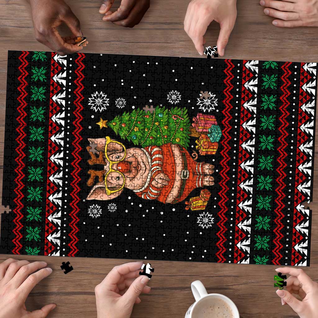 Pig Gorgeous Reindeer Christmas Puzzle Xmas Holiday Patterns - Wonder Print Shop