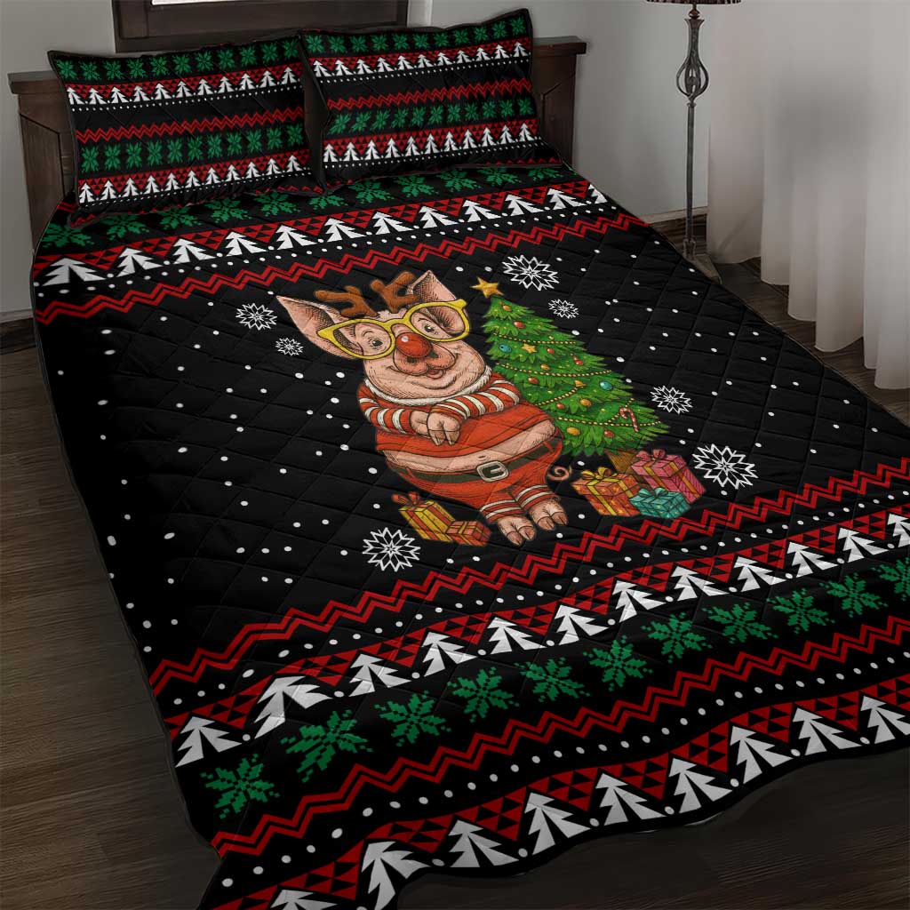 Pig Gorgeous Reindeer Christmas Quilt Bed Set Xmas Holiday Patterns - Wonder Print Shop
