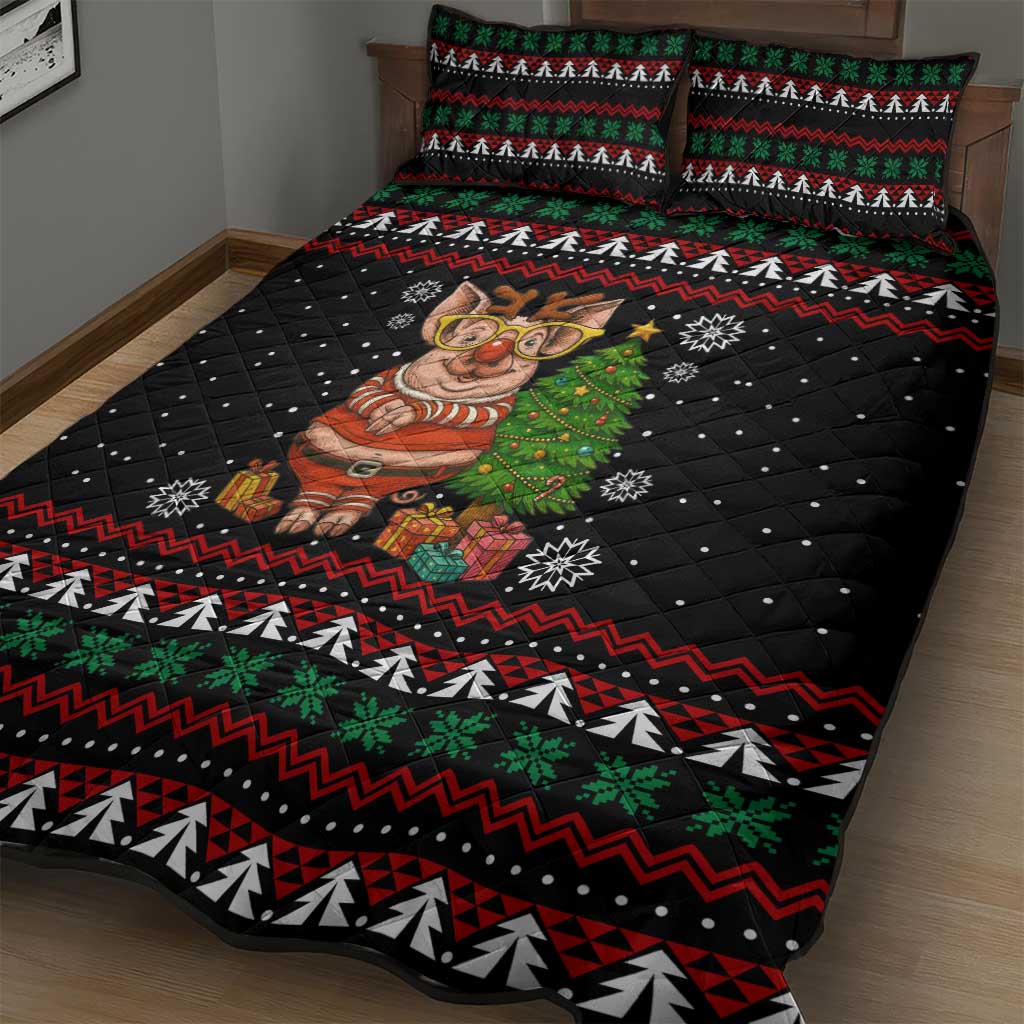 Pig Gorgeous Reindeer Christmas Quilt Bed Set Xmas Holiday Patterns - Wonder Print Shop
