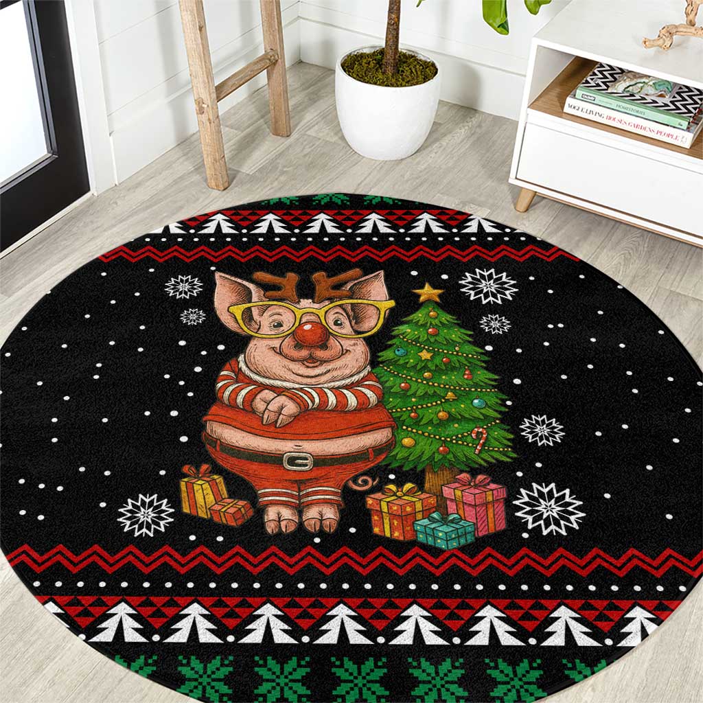Pig Gorgeous Reindeer Christmas Round Carpet Xmas Holiday Patterns - Wonder Print Shop