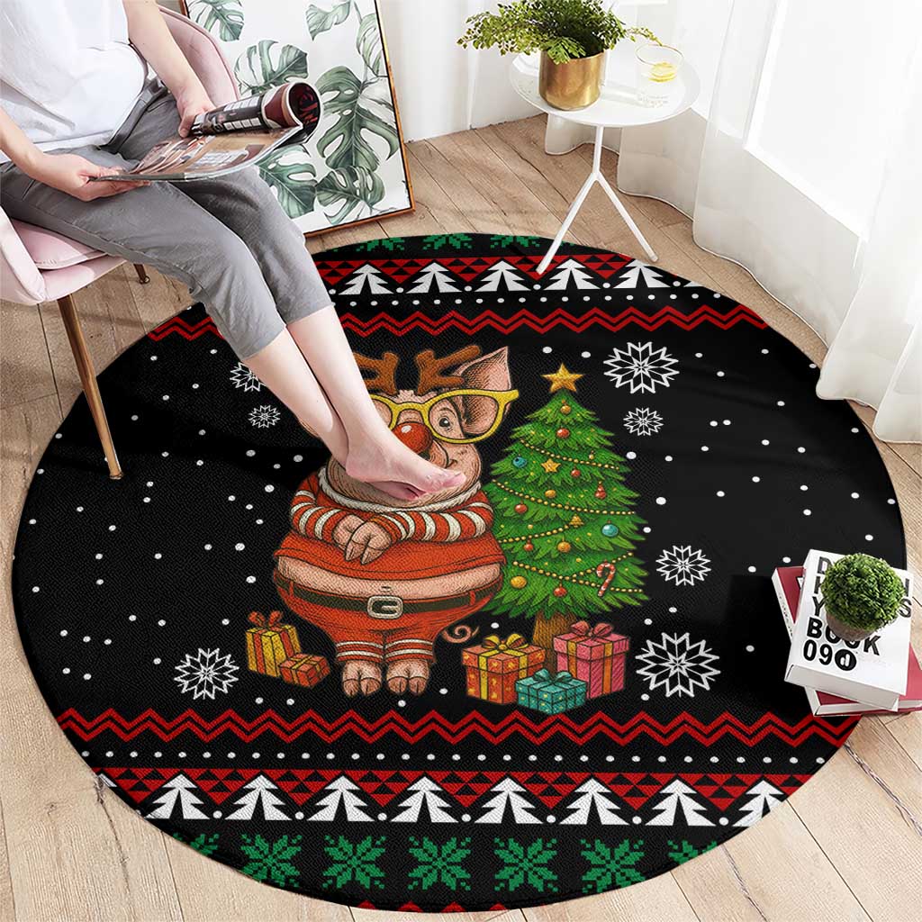 Pig Gorgeous Reindeer Christmas Round Carpet Xmas Holiday Patterns - Wonder Print Shop