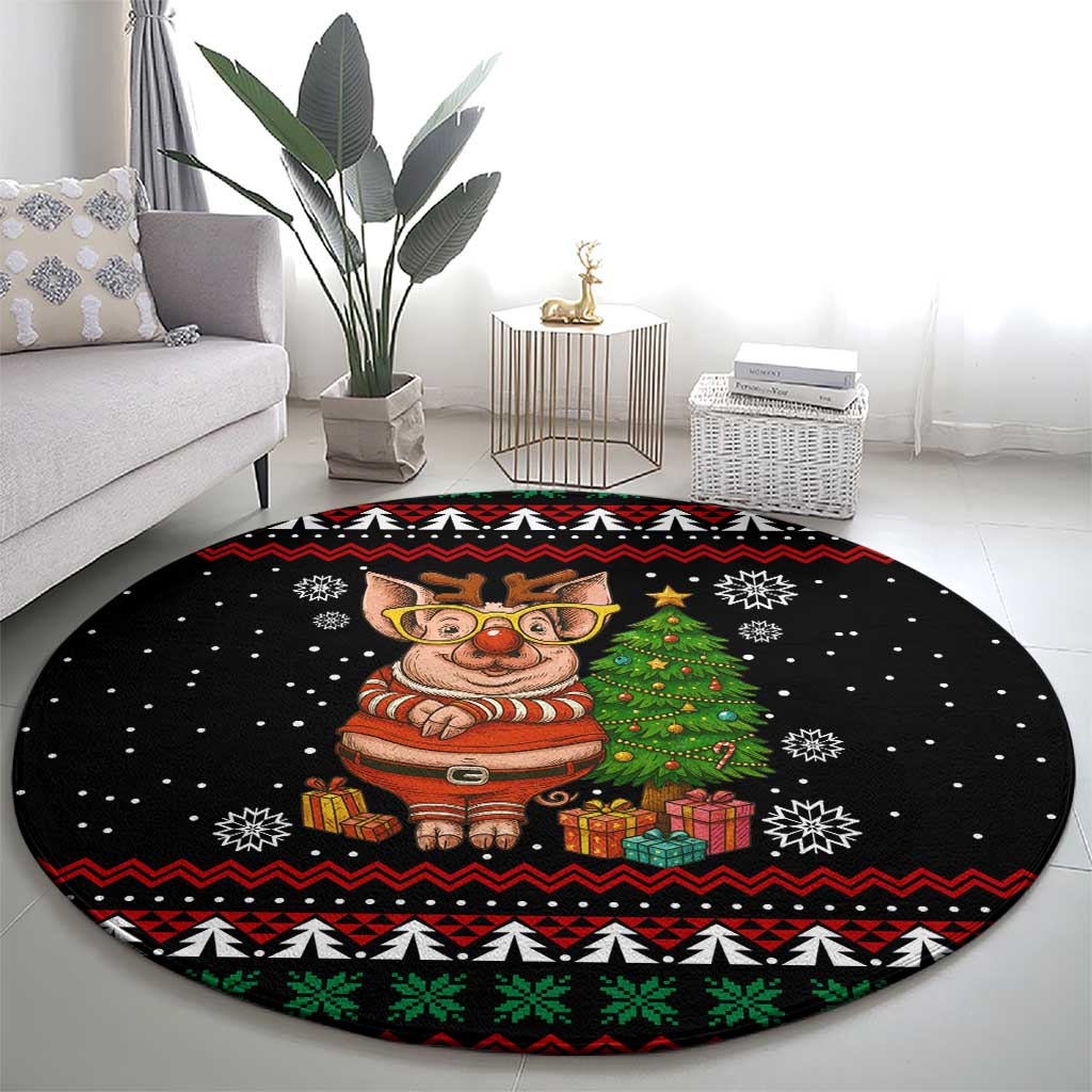 Pig Gorgeous Reindeer Christmas Round Carpet Xmas Holiday Patterns - Wonder Print Shop