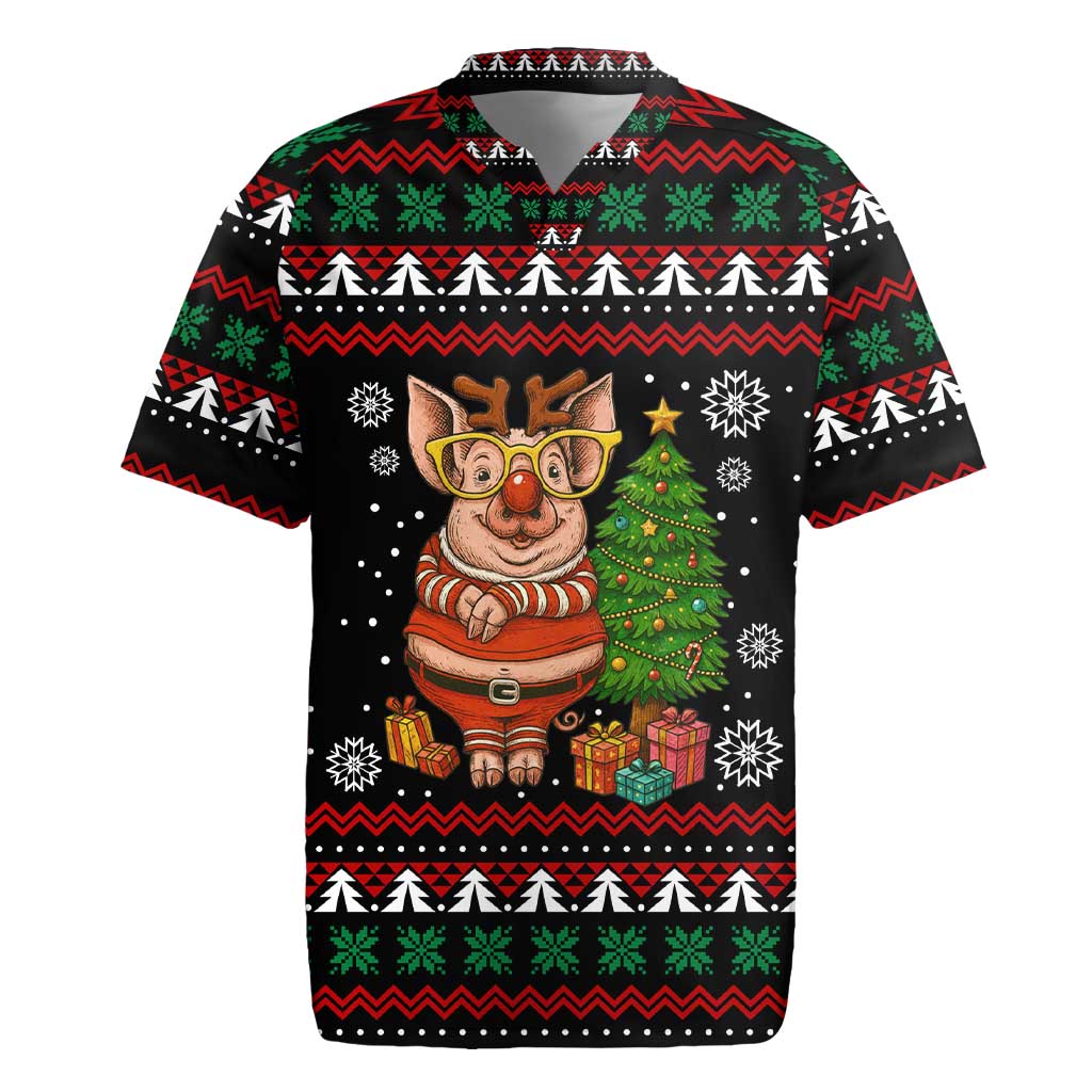 Pig Gorgeous Reindeer Christmas Rugby Jersey Xmas Holiday Patterns - Wonder Print Shop
