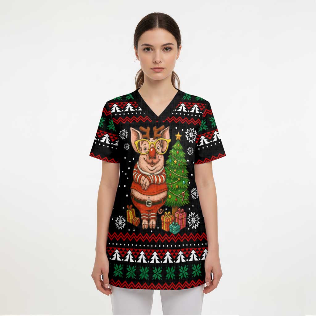 Pig Gorgeous Reindeer Christmas Scrub Top Xmas Holiday Patterns - Wonder Print Shop