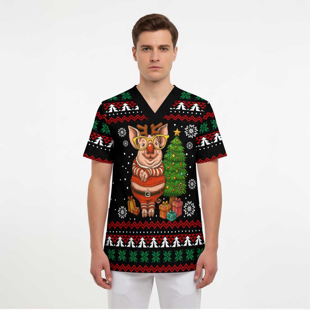Pig Gorgeous Reindeer Christmas Scrub Top Xmas Holiday Patterns - Wonder Print Shop