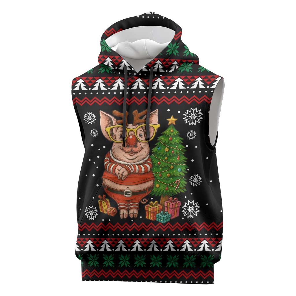 Pig Gorgeous Reindeer Christmas Sleeveless Hoodie Xmas Holiday Patterns - Wonder Print Shop