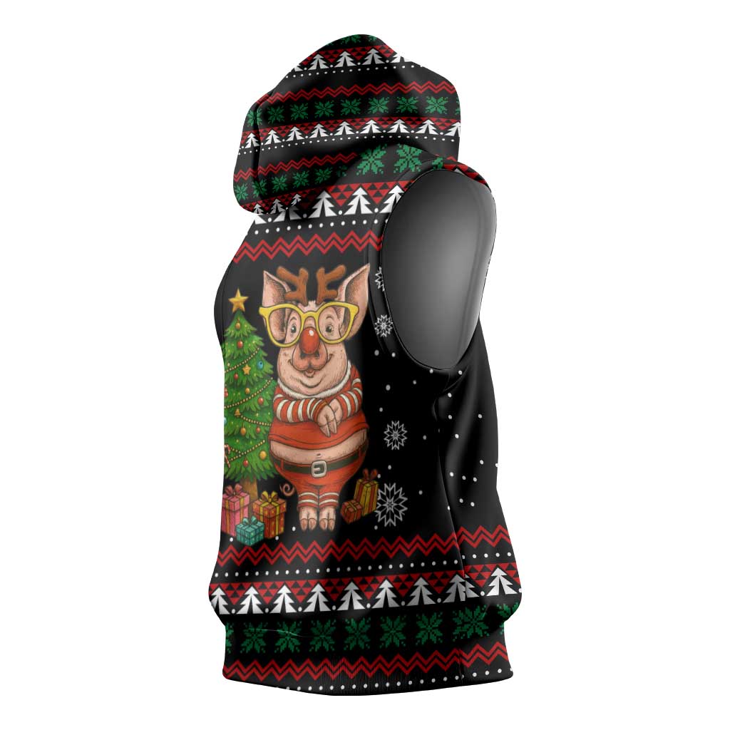 Pig Gorgeous Reindeer Christmas Sleeveless Hoodie Xmas Holiday Patterns - Wonder Print Shop